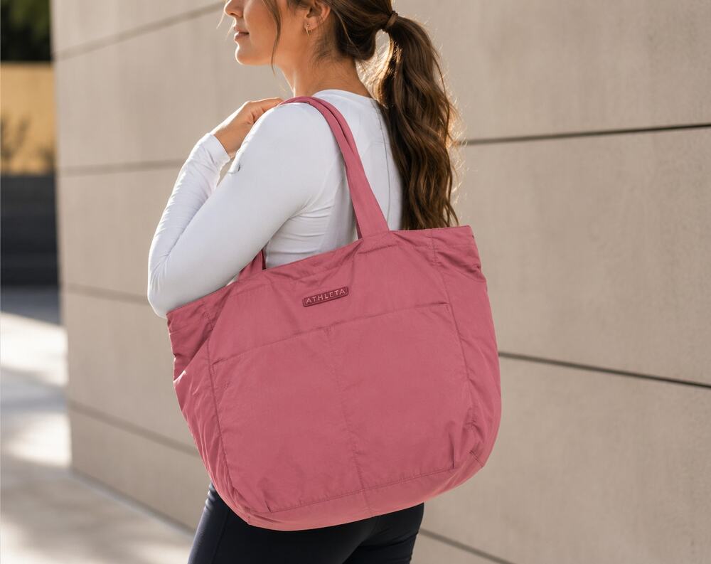 Athleta All About Tote Pink Large Zip Work Gym Travel Shoulder Bag